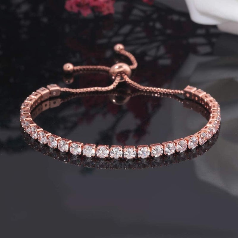 CiNily Adjustable Tennis Bracelets for Women Teen Girls Rainbow Cubic Zirconia Bracelet 14K White Gold Plated Hypoallergenic Slider Bracelet Jewelry Gift - Image 2